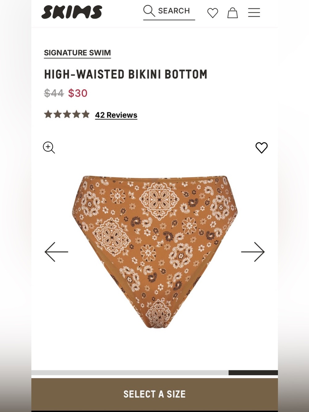 SKIMS High-Waisted Bikini Bottom — Brown Bandana Print